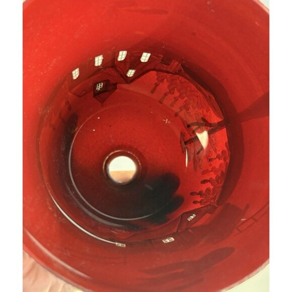 Christmas Fairy Light Tea Light Handpainted Glass Village Holder Bell Shaped 6” - Picture 9 of 11